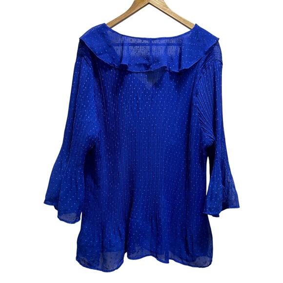 Women's Whimsygoth Royal Blue Flowy Blouse Sheer L Button Front Flounce Chiffon - Picture 4 of 7